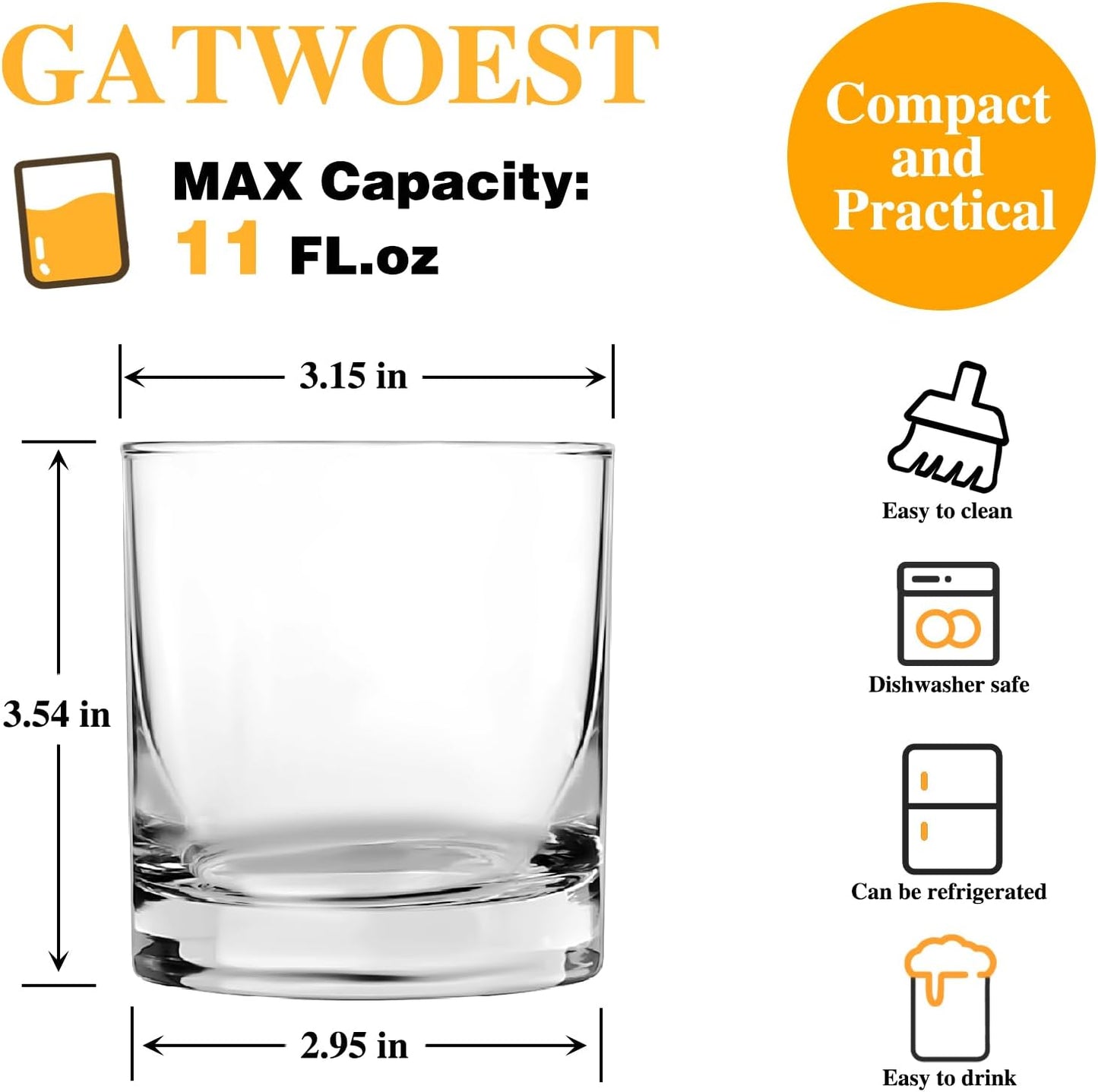 Whiskey Glasses Set of 6, 11oz Old Fashioned Scotch Glasses, Thickened Heavy Base Lead-Free Crystal, Perfect for Bourbon, Cocktail, Whiskey, Ideal Gifts for Men, Home Bar, Wedding