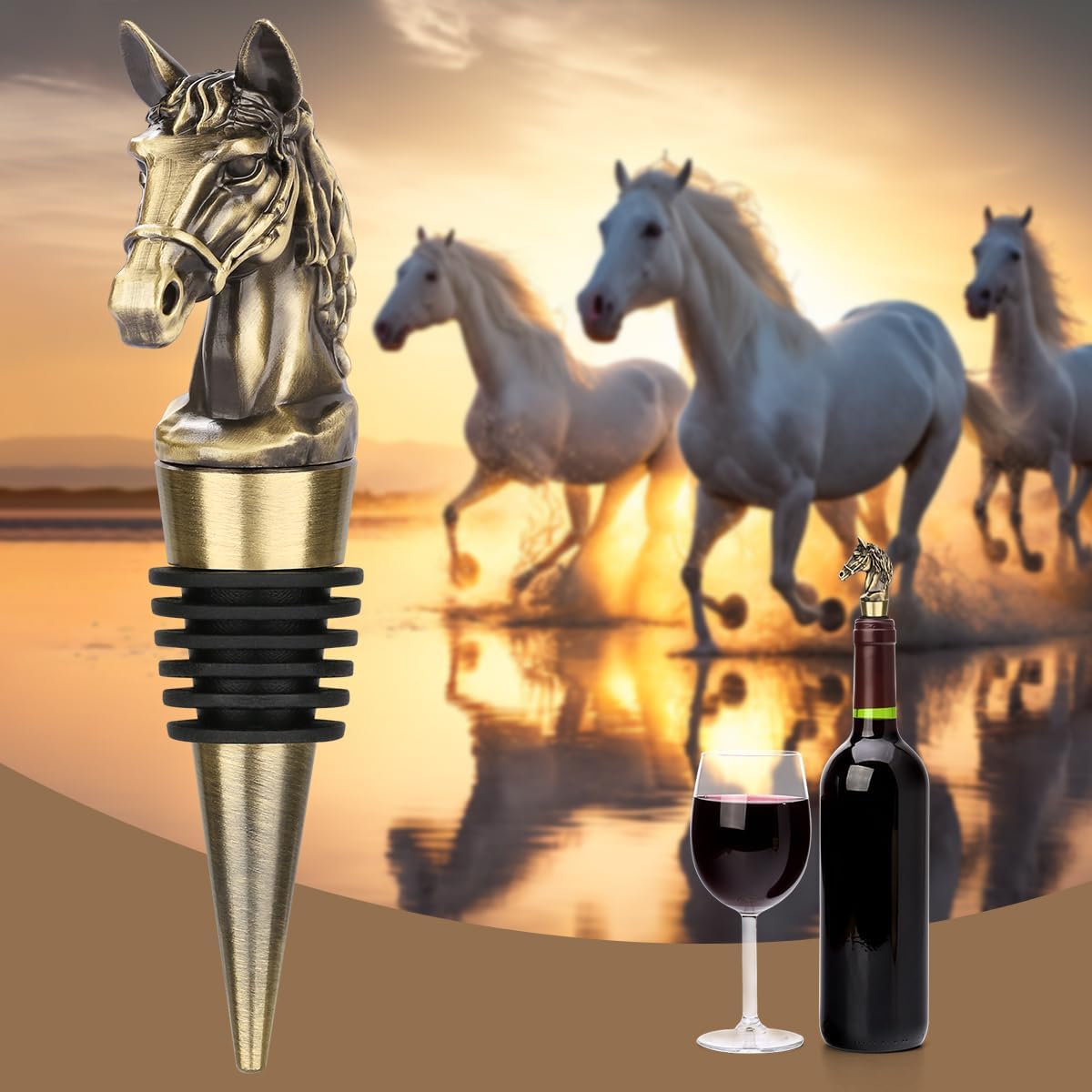 Horse Head Wine Stopper, Horse Gifts for Horses Lovers, Father Day Christmas Birthday Gifts for Men Women, Funny Bottle Stoppers for Wine Champagne, Bronze with Gift Bag
