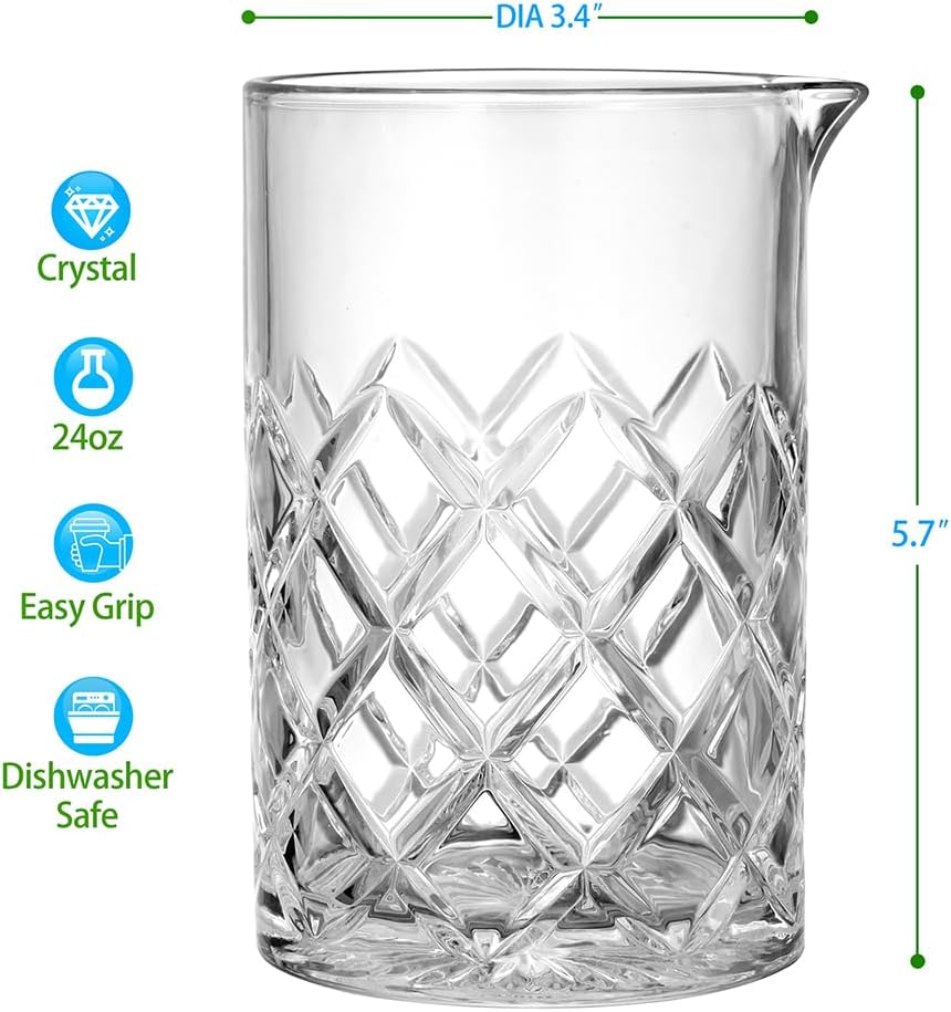 Etens 24oz Crystal Cocktail Mixing Glass | Old Fashioned Mixing Glass Bartender Bar Tool | Heavy Duty 700ml Glass Cocktail Pitcher & Mixing Beaker for Whiskey Drinks, Bar Accessories