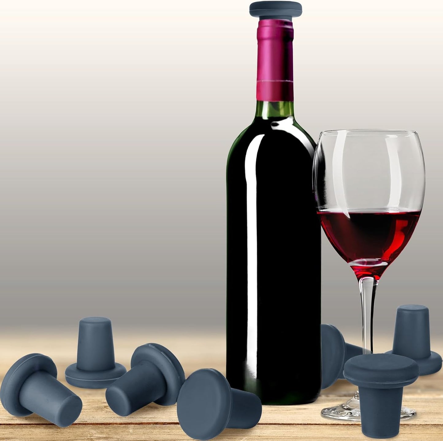 Yookeer 8 Pcs Wine Stoppers Silicone Beer Bottle Sealer Stoppers Glass Bottles Corks Beverage Beer Champagne Wine Storage Keep Fresh Tools for Wedding Party Christmas Supplies(Gray)