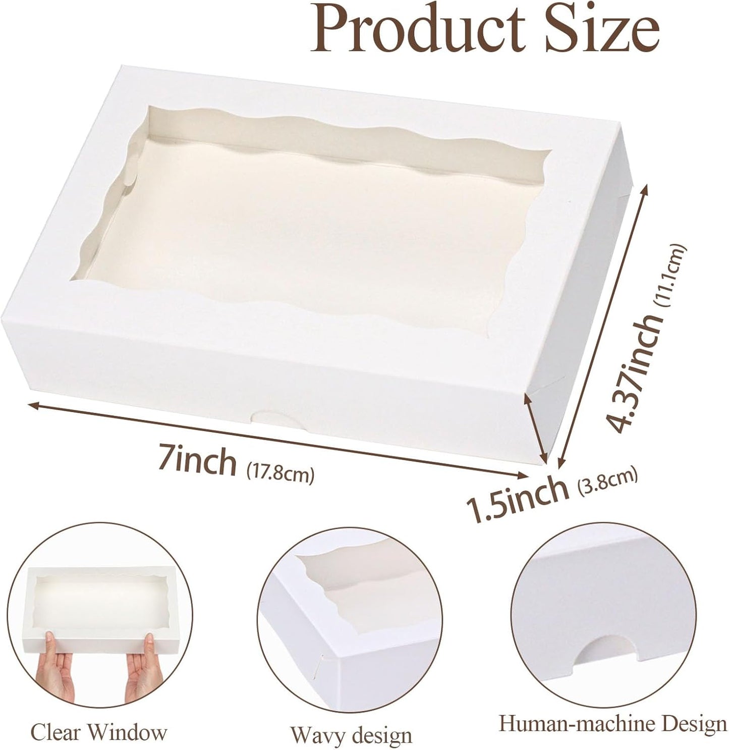 RomanticBaking 50 Pack DIY Assembly White 7 x 4 3/8 x 1½ inches Cookies Boxes with Window Bakery Packaging for Macaron Cakesickle Chocolate