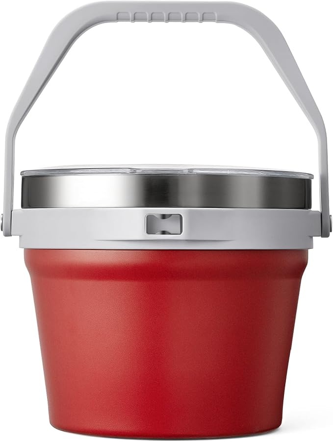 7L Insulated Ice Bucket with Lid，Double Wall Vacuum Stainless Steel Beverage Bucket Keeps Frozen Longer，Holds 6 Longnecks or 3 Bottles of Wine，for Cocktail, Champagne(No Accessories, Black) - Red