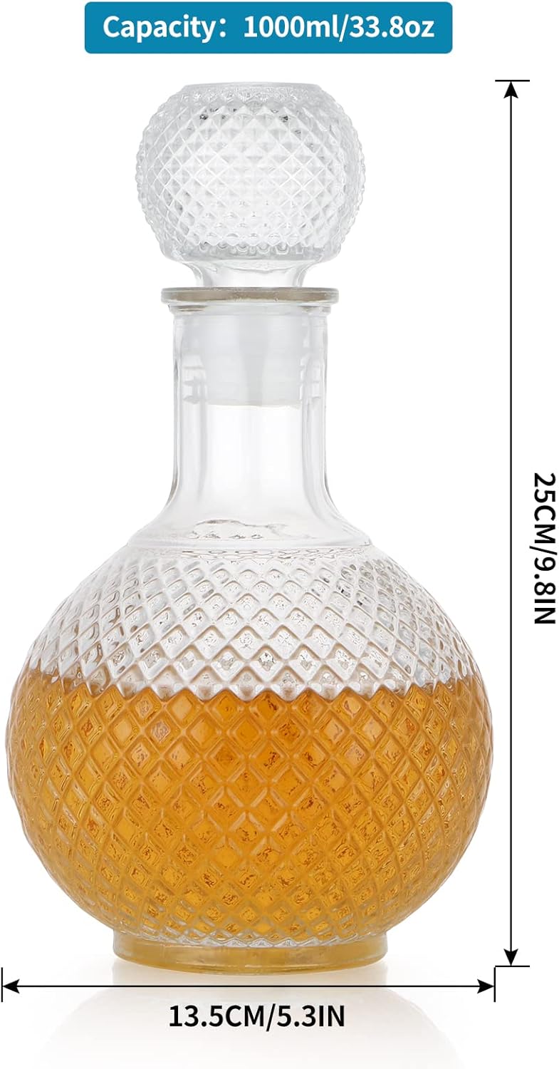 MDLUU Glass Decanter with Airtight Stopper, 1000ML/33.8OZ Liquor Decanter Bottle for Wine, Whiskey, Brandy, Vodka (Sphere)
