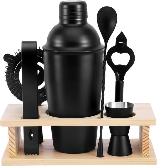 JNWINOG Cocktail Shaker Set Stainless Steel Bartending Kit 18.6oz Cocktail Bar Set Cocktail Mix Drink Making Kit Professional Bar and Home Drink Bar Tools for Bartender (Matte Black, 7Pcs)