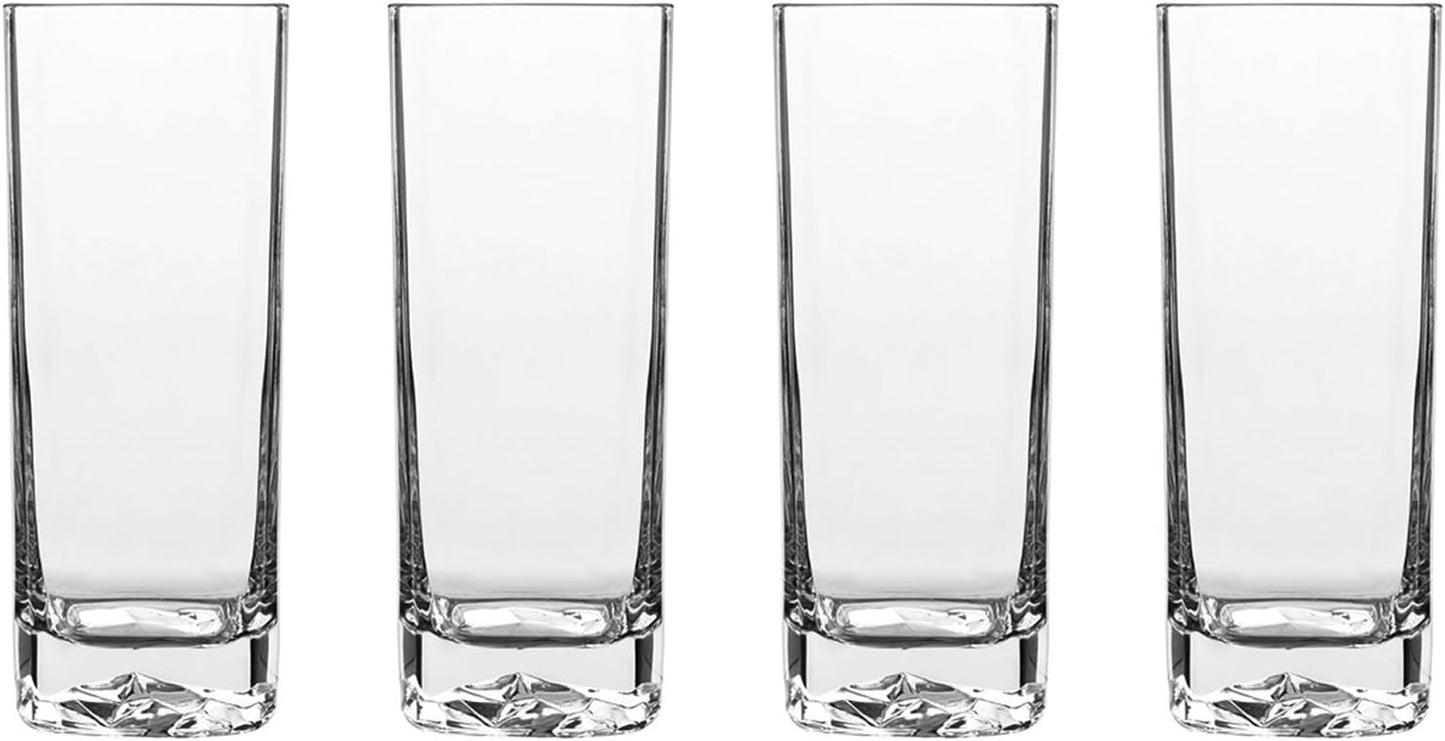 Luigi Bormioli On The Rocks Highball Glasses, Set of 4-15 Oz. Thick Base Drink Tumblers with Optical Rock-Like Bottom - Lead-Free SON.hyx Crystal, Dishwasher Safe, Made in Italy, Elegant Barware
