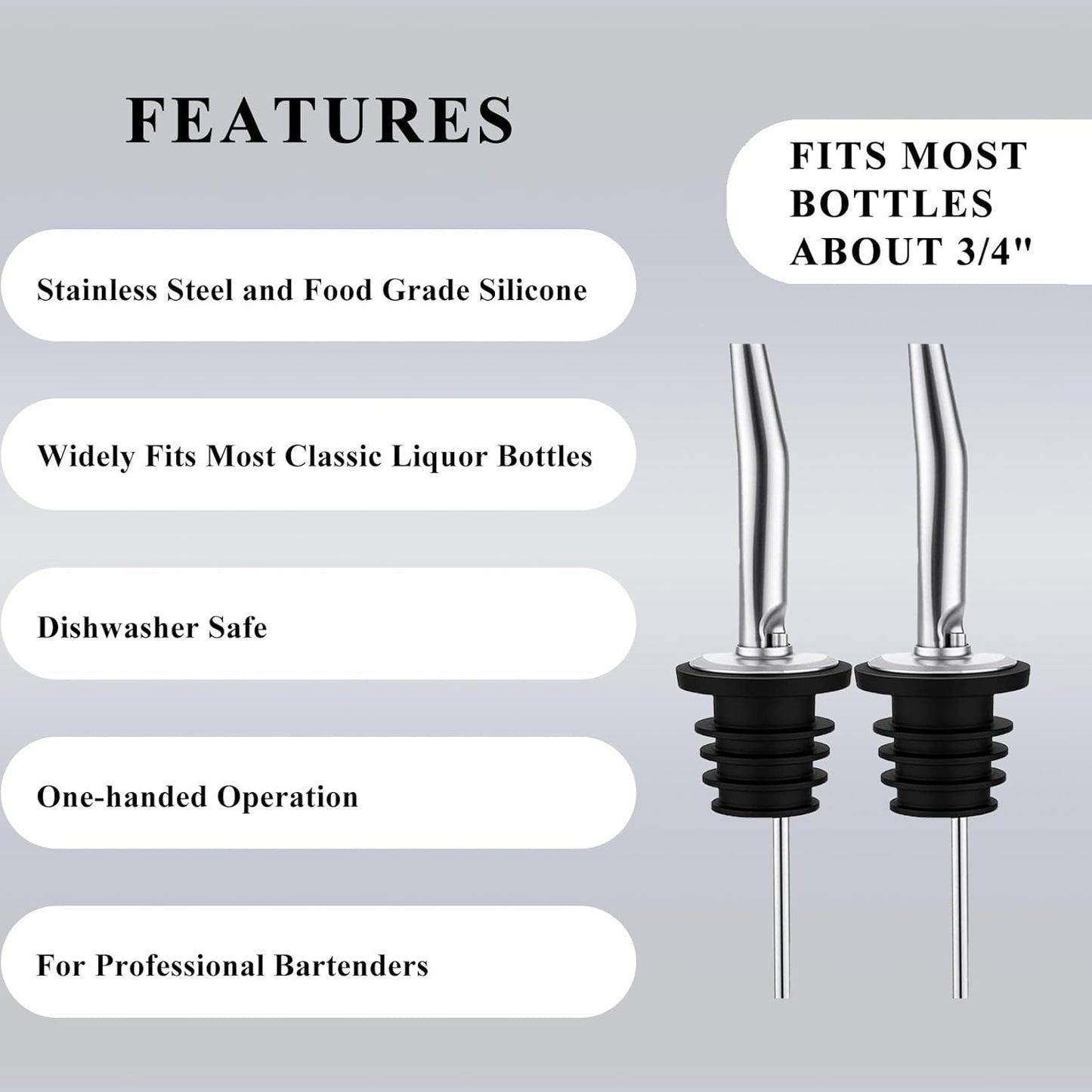 Pafusen Jigger for Bartending with 2 Pourers, Japanese Jiggers with 5 Measurements Inside, Jiggers 2 OZ 1 OZ, Shot Measure Jiggers, Bar jigger Bartender Tool Accessories, (Silver, 1 Jigger+ 2 Pourers)