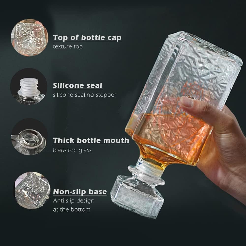 Whiskey Decanter with Airtight Geometric Stopper,32oz Liquor Decanter,Glass Decanter,Diaphanous Liquor Bottle,Decanter with Airtight Lid for Whiskey,Vodka,Bourbon,Scotch,Brandy,Wine