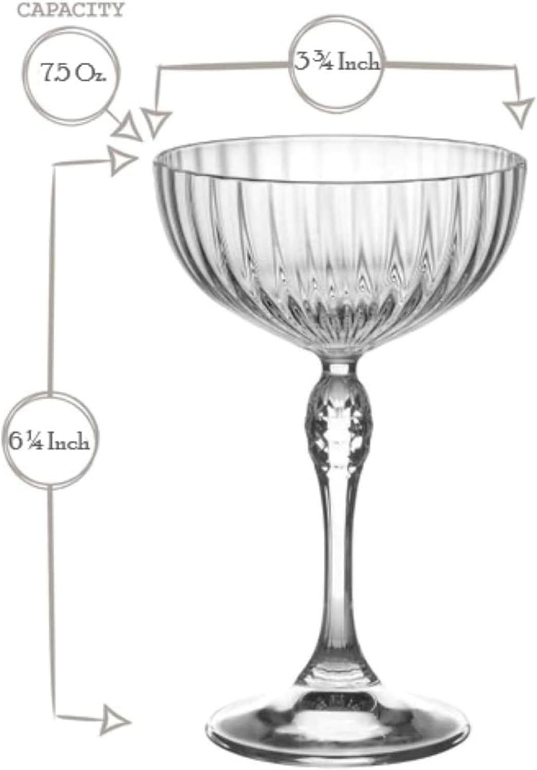 Bormioli Rocco America '20s 7.5 oz. Cocktail Coupe Glasses, Clear, Set of 4