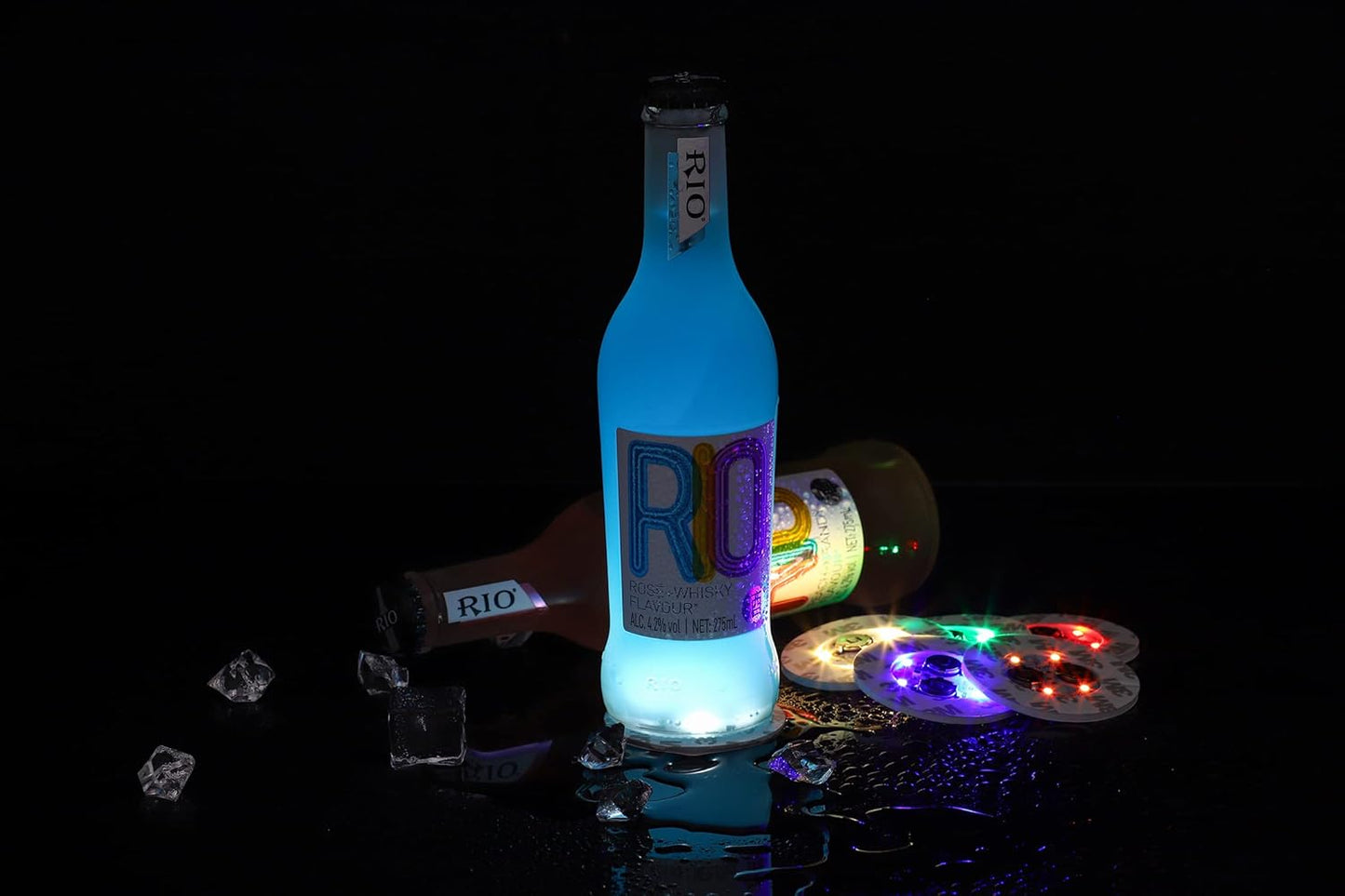 HANCIRCLE LED Coaster Blue,12 Pack Light Up Coasters,LED Sticker Lights,Wine Bottle Lights,for Drinks,Bar Accessories,Party,Wedding