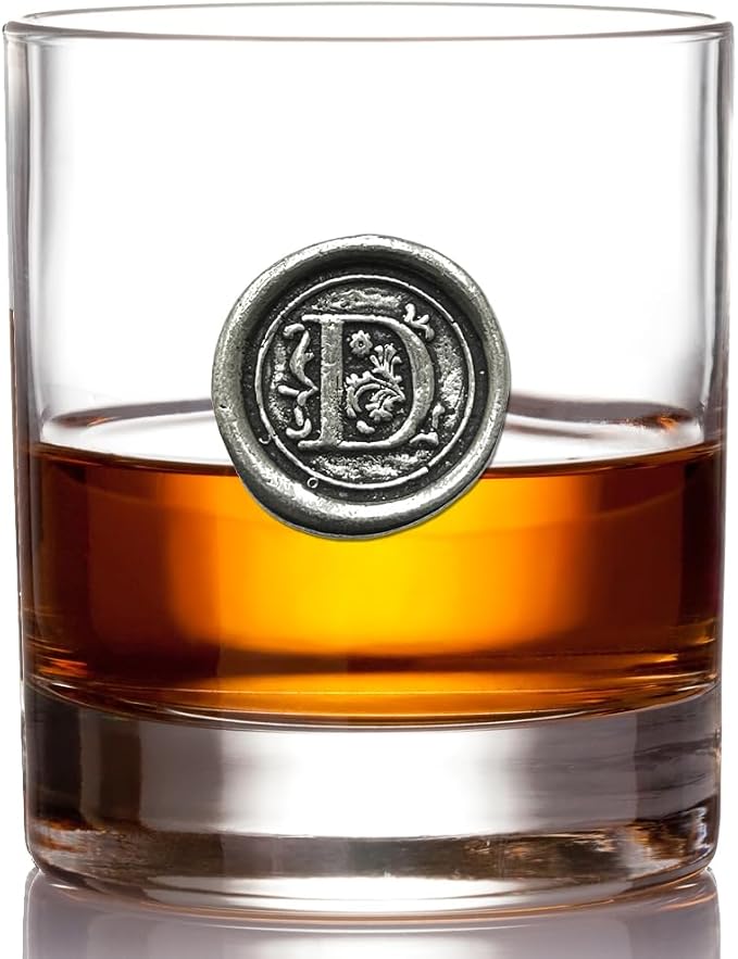 English Pewter Company 11oz Old Fashioned Whiskey Rocks Glass With Monogram Initial - Unique Gifts For Men - Personalized Gifts With Your Choice of Initial (R) MON118 - D