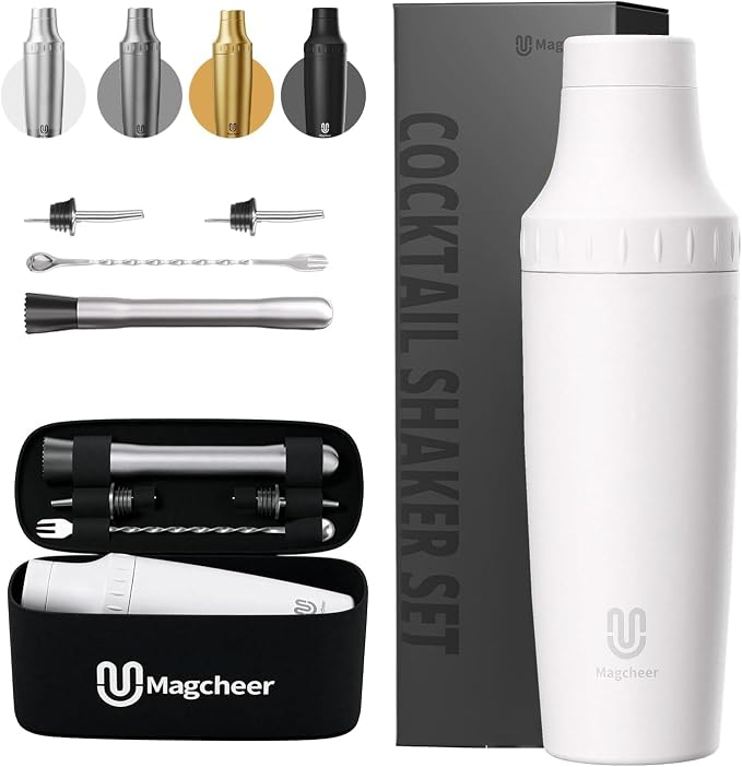 Hybrid Cocktail Shaker Set | Vacuum Insulated Stainless Steel Martini Shaker with Strainer & Jigger Lid | Travel Cocktail kit with Bartender Accessory Tools | 30oz | Gunmetal Gray - B0FSVCJLV4