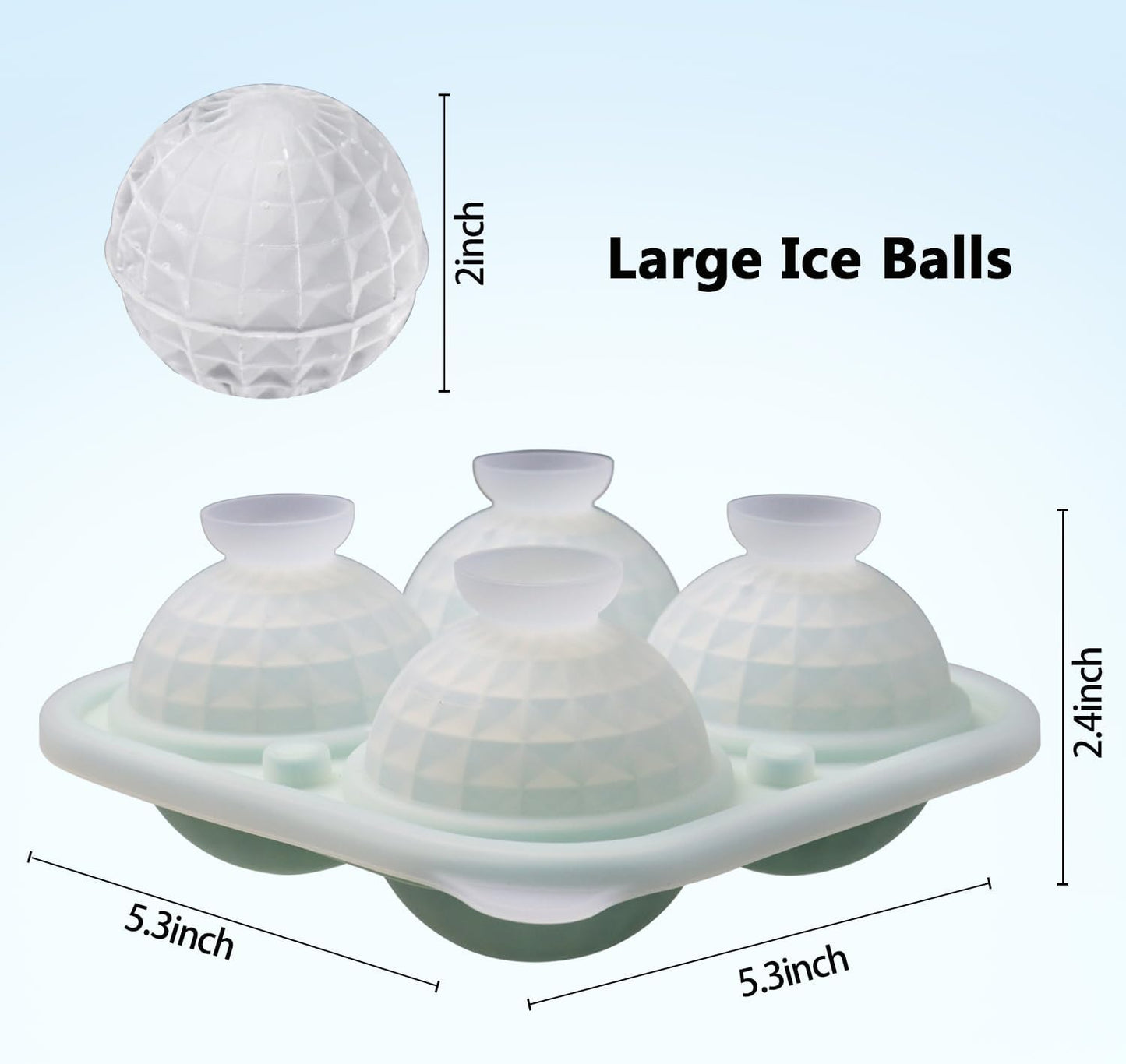 Prism Crystal Ball Ice Mold, Large Sphere Silicone Round Ice Mold, Fun Shapes Ice Cube Tray with Clear Funnel-type Lid, Make 4 Disco Ball Ice Cubes for Whiskey Cocktails and Juice, Green
