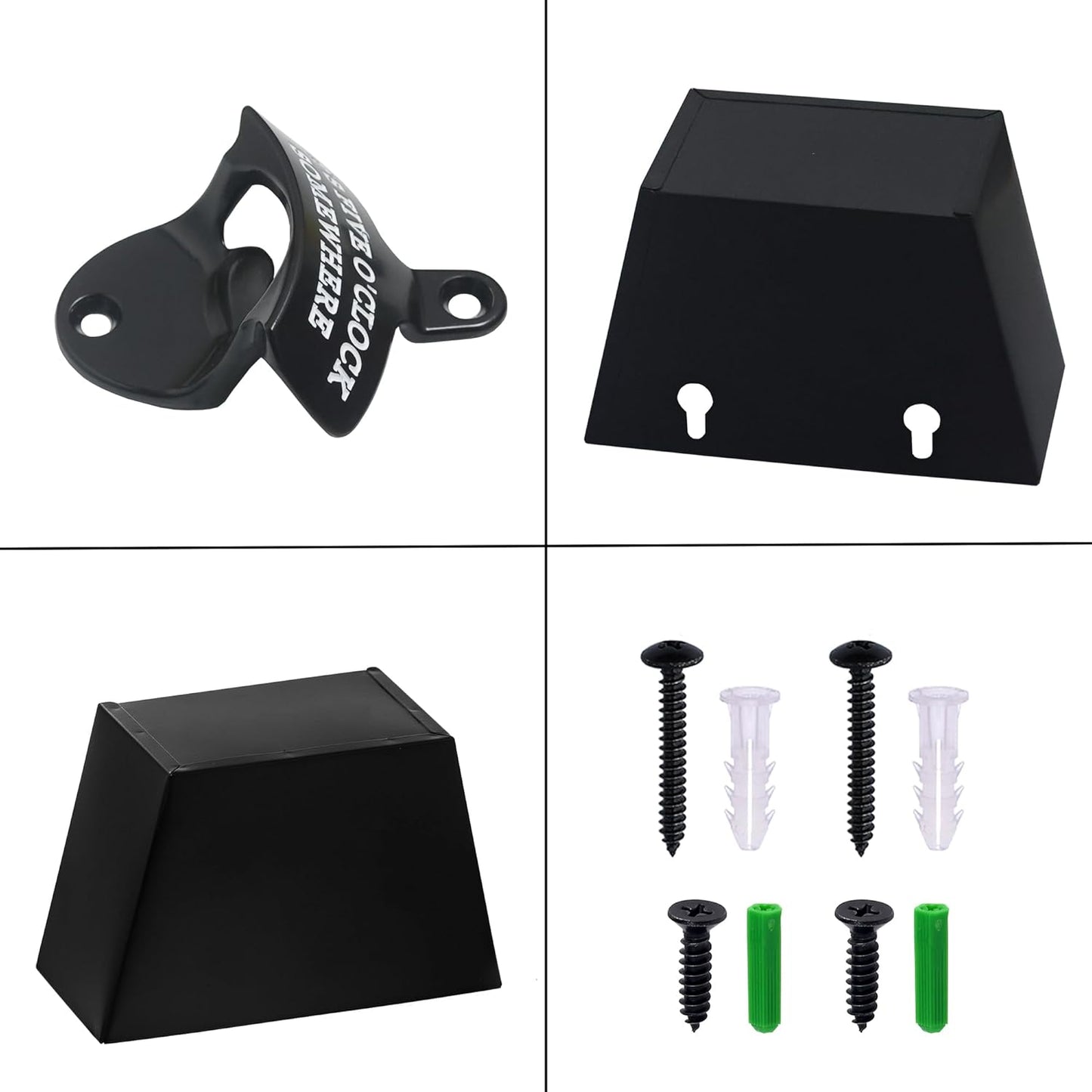 Black Wall Mounted Bottle Opener with Cap Catcher Stainless, IT'S FIVE O'CLOCK SOMEWHERE Screw in Wall Beer Cap Opener Bucket Gift