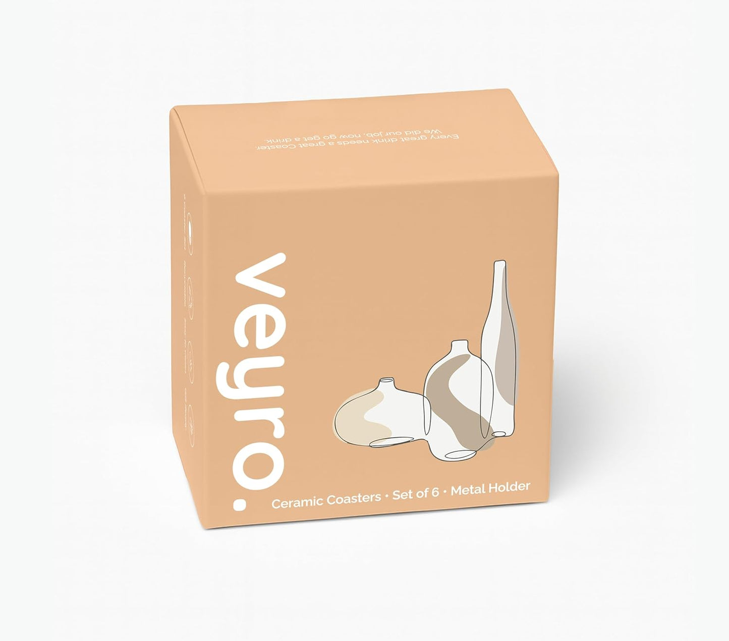 VEYRO Ceramic Coasters Set of 6 – Absorbent Stone Drink Coasters with Holder, Non-Slip Cork Backing, Modern Marble Look Coasters for Coffee Table, Desk & Home Decor