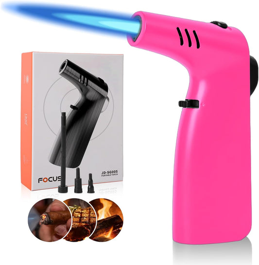 Butane Torch,Refillable Blow Torch for Cooking,Adjustable Flame Creme Brulee Torch,Safety Lock for Cooking,Butane Gas not Included (PINK)