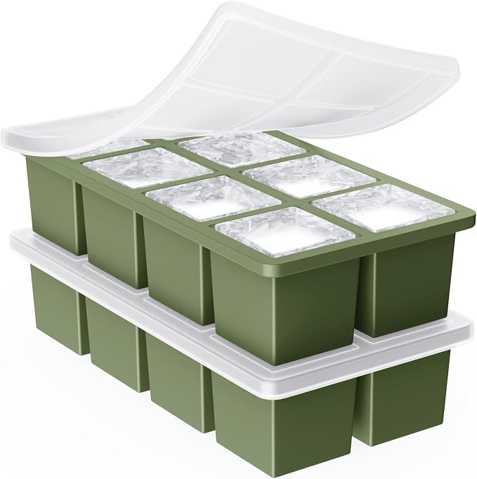 Large Ice Cube Trays for Whiskey: GGOW Big Silicone Ice Cube Trays 2Inch - Huge Square Ice Cubed Tray for Whisky and Cocktail - Bright Green