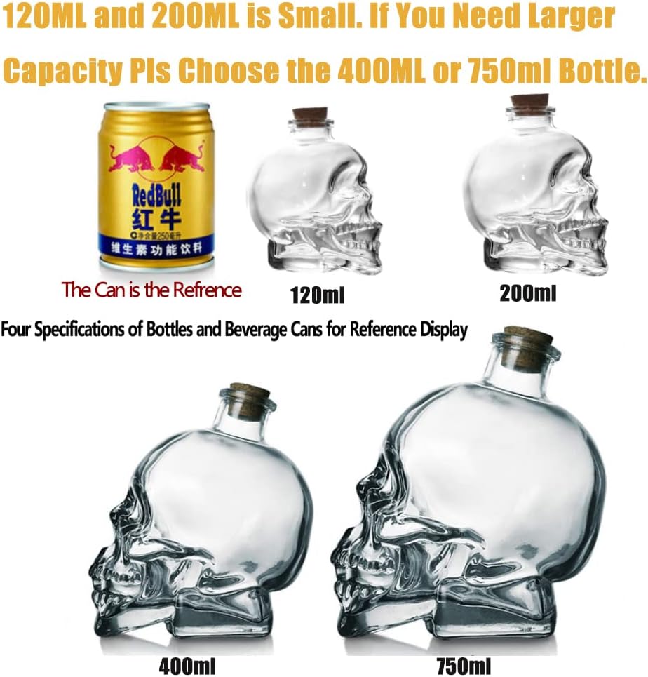 Skull Decanter Lead-free Glass 120ml Only 4 Oz CapacitySkull Prop Cute Whiskey Bottle With Cork Stopper (4oz)