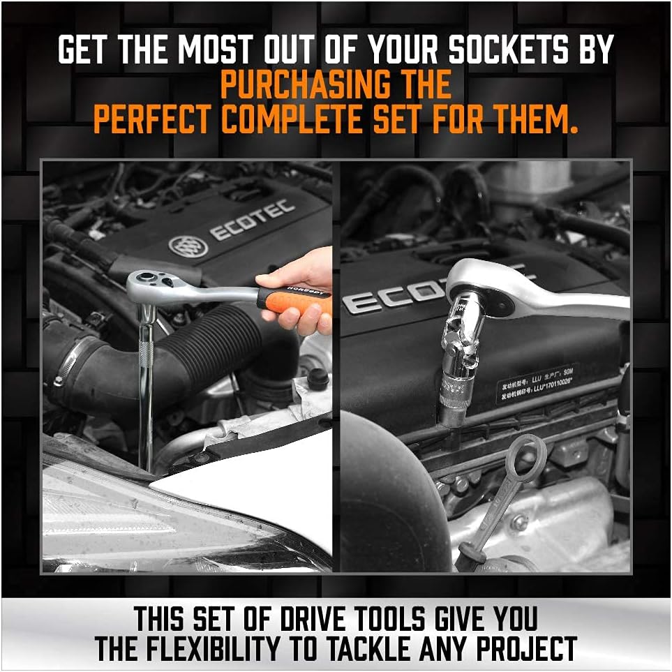 HORUSDY 20-Piece Socket Extension Bar Set, 1/4", 3/8" and 1/2" Drive Socket Extension Set, Universal Joint Socket, CR-V Steel