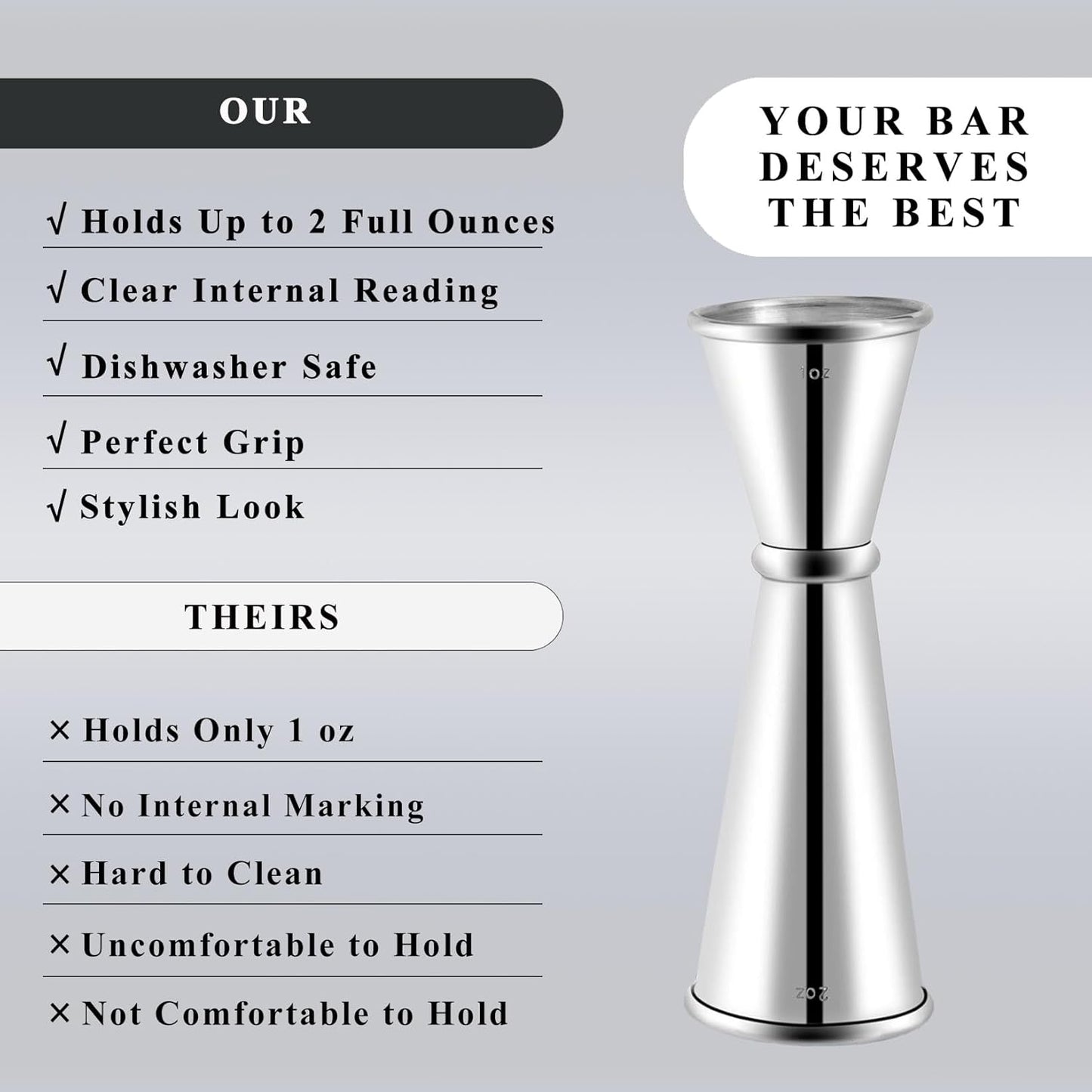 Pafusen Jigger for Bartending with 2 Pourers, Japanese Jiggers with 5 Measurements Inside, Jiggers 2 OZ 1 OZ, Shot Measure Jiggers, Bar jigger Bartender Tool Accessories, (Silver, 1 Jigger+ 2 Pourers)