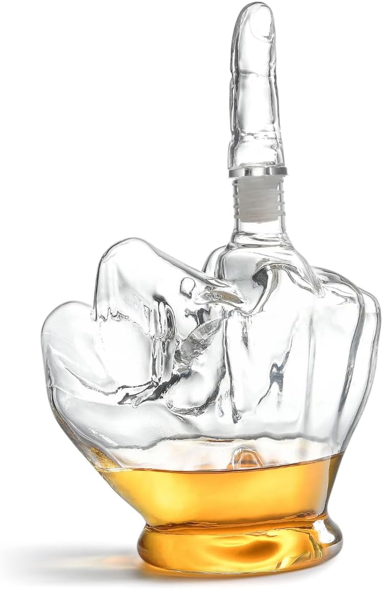 Middle Finger Whiskey Decanter – Whiskey Decanter Set with Metal Funnel – Funny Wine Decanter Set – Wine Decanter Gift Set for Someone You Love – Middle Finger Gifts Funny for Men and Women