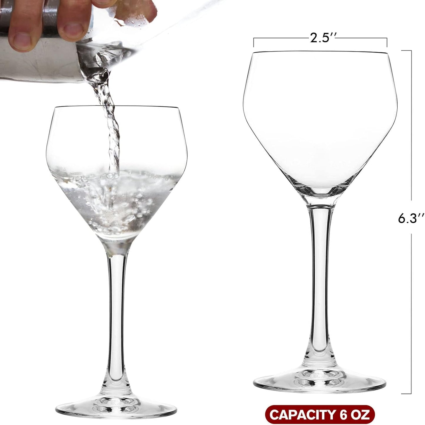 Chouggo Nick & Nora Glasses Cocktail Glasses Set of 4, Hand Blown Premium Crystal Cocktail Glass for Bar, Martini, Cosmopolitan, Manhattan, 6Oz, Clear