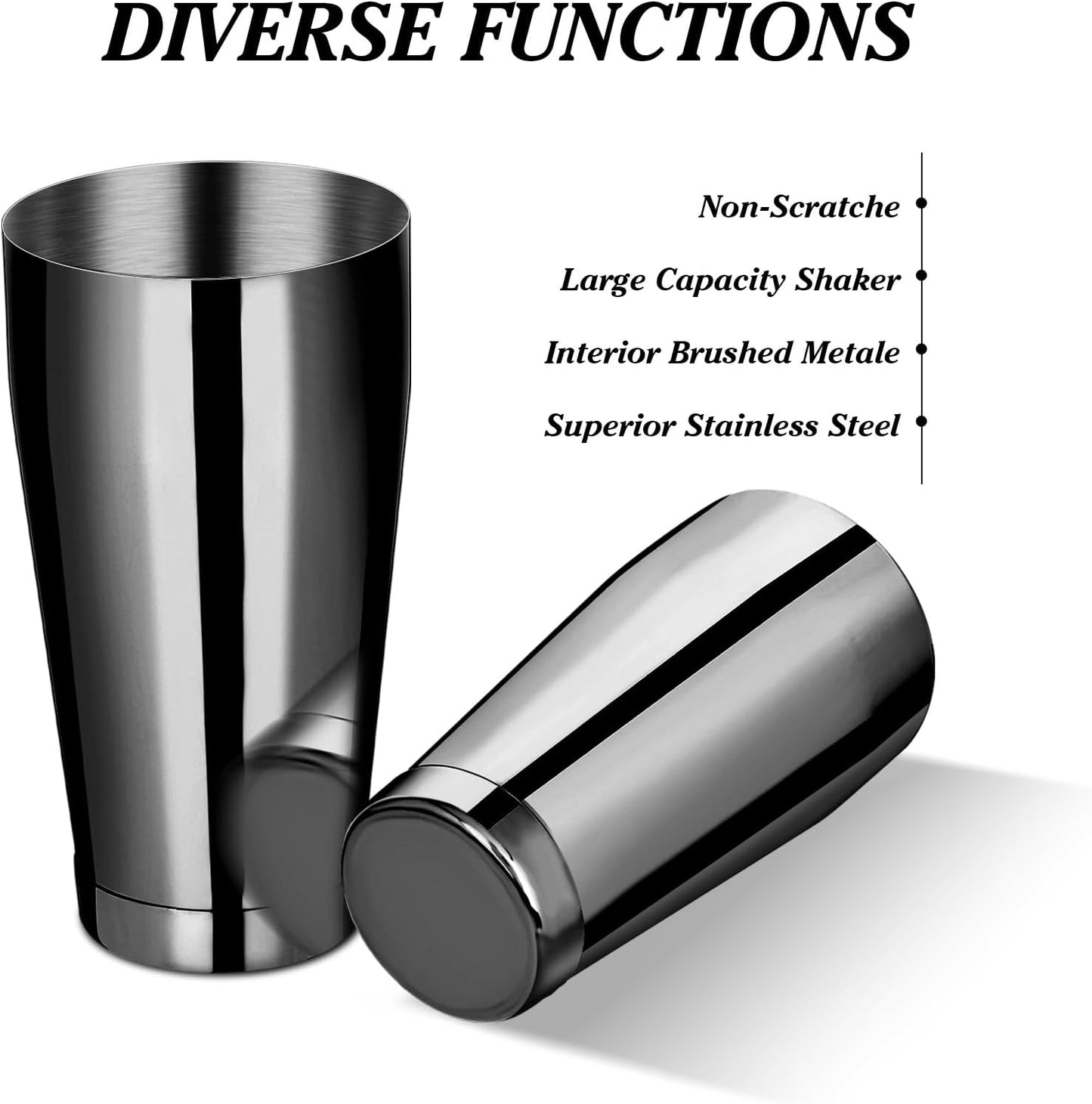 8 Pcs Cocktail Shaker Boston Shaker Set Professional Bartender Kit Bar Stainless Steel Drink Shaker Bartending Martini Tin with 18oz & 28oz Mixed Alcohol Tool for Beginner(Black)