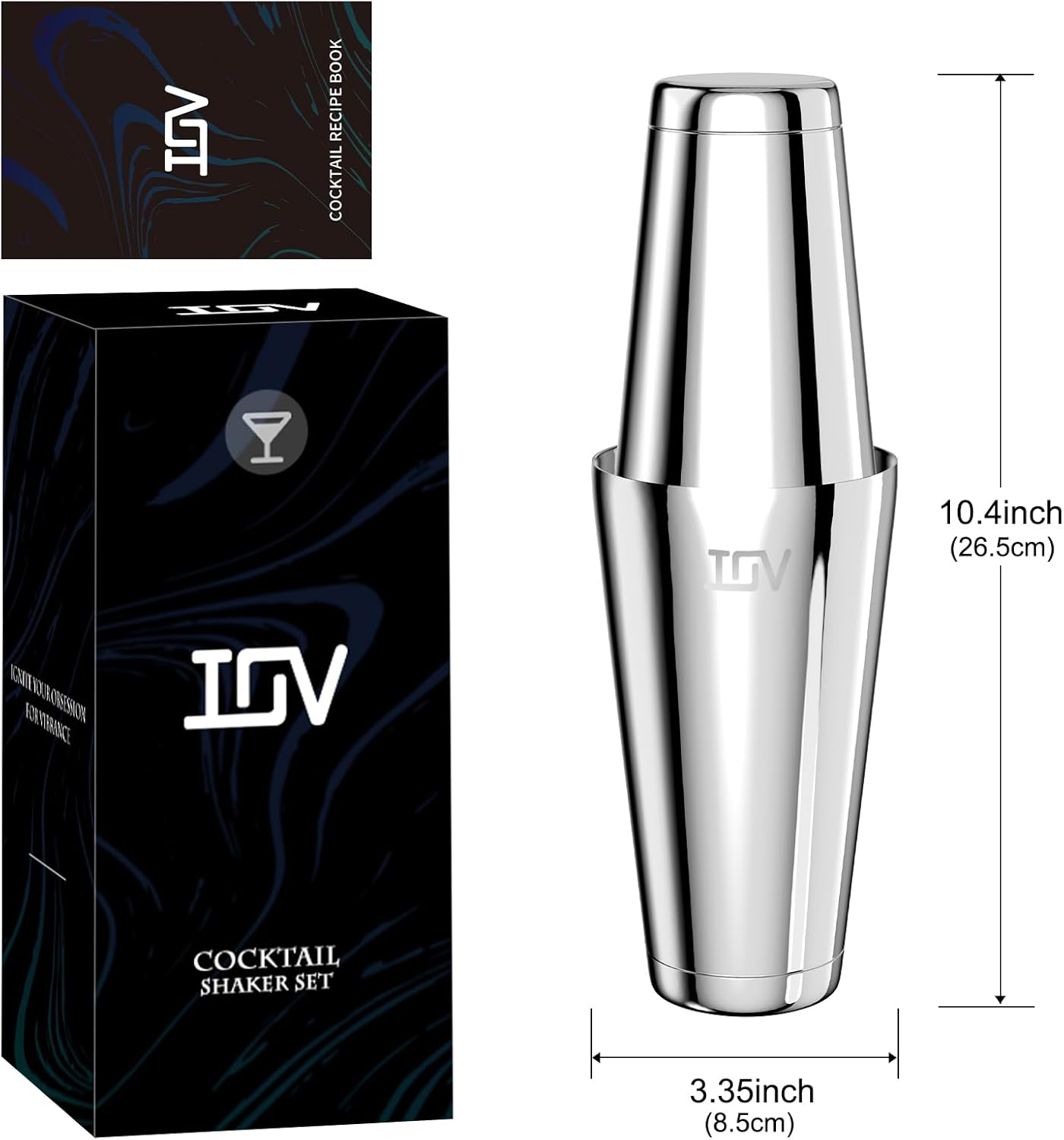 IOV Boston Cocktail Shaker Set, 18oz & 28oz Stainless Steel Weighted Shaker Tins, Metal Martini Drink Mixer for Bartending, Professional Bar Tools with Cocktail Recipe Guide