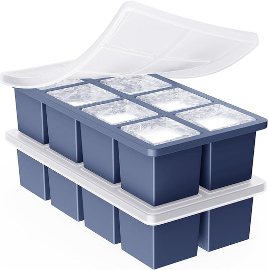 Large Ice Cube Trays for Whiskey: GGOW Big Silicone Ice Cube Trays 2Inch - Huge Square Ice Cubed Tray for Whisky and Cocktail - Blue