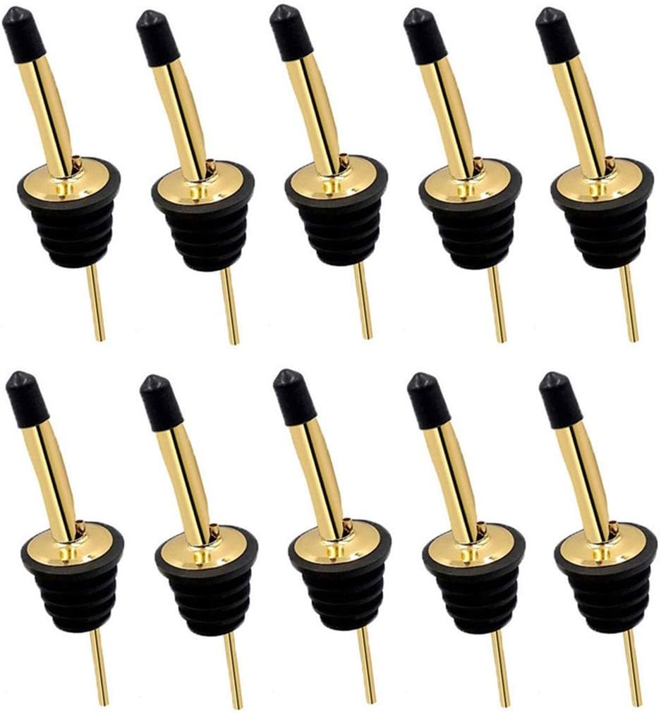 24 Pack Liquor Pour Spouts Set - Stainless Steel bottle spout and Liquor Pourers Dust Caps Covers Gold