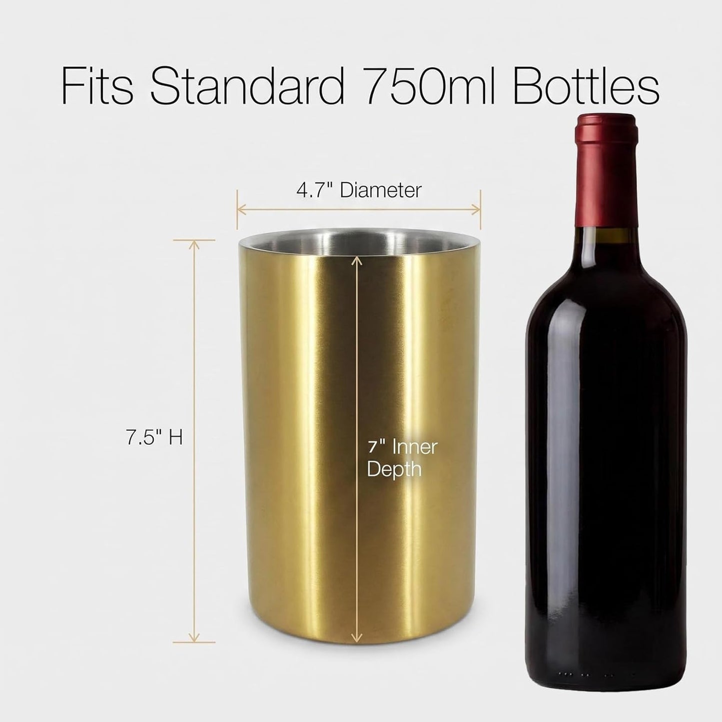 Gold Wine Chiller Bucket for Bottle 750ml Wine Chiller Champagne Cooler Insulated for Parties Keep Wine & Beverage Cold Bar Cart Accessories