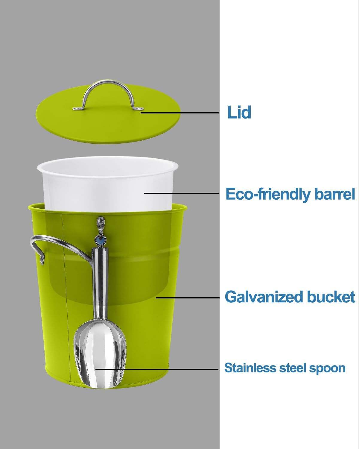 3Qt Chartreuse Galvanized Ice Bucket with Lid, Scoop & Handles - Ideal for Cocktails, Parties, BBQs, Wine & Champagne. Double-Layer Insulated Outer & Galvanized Inner Layer