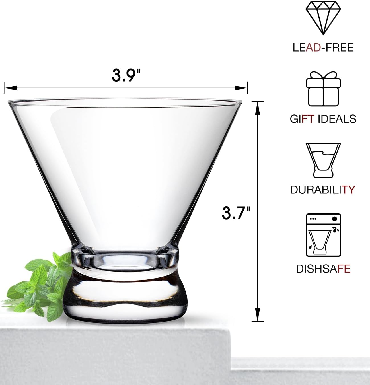 LUNA & MANTHA Martini Glasses, Martini Cocktail Glasses for Margarita, Manhattan, Cosmopolitan, Espresso, Home Bar, Evening Parties, Birthdays, Housewarming Gift,Stemless Set of 4 8oz
