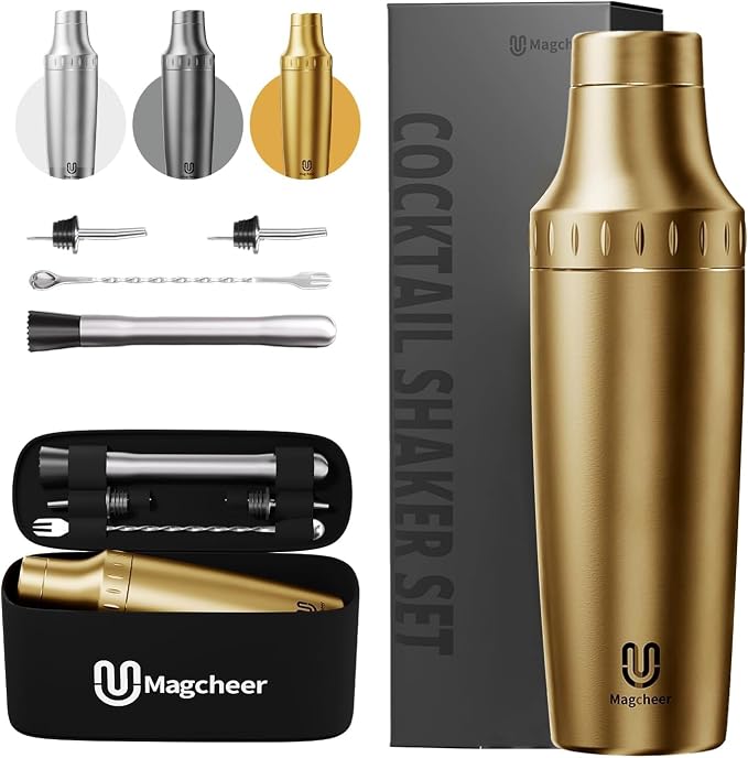 Hybrid Cocktail Shaker Set | Vacuum Insulated Stainless Steel Martini Shaker with Strainer & Jigger Lid | Travel Cocktail kit with Bartender Accessory Tools | 30oz | Gunmetal Gray - B0D6KBY7QS