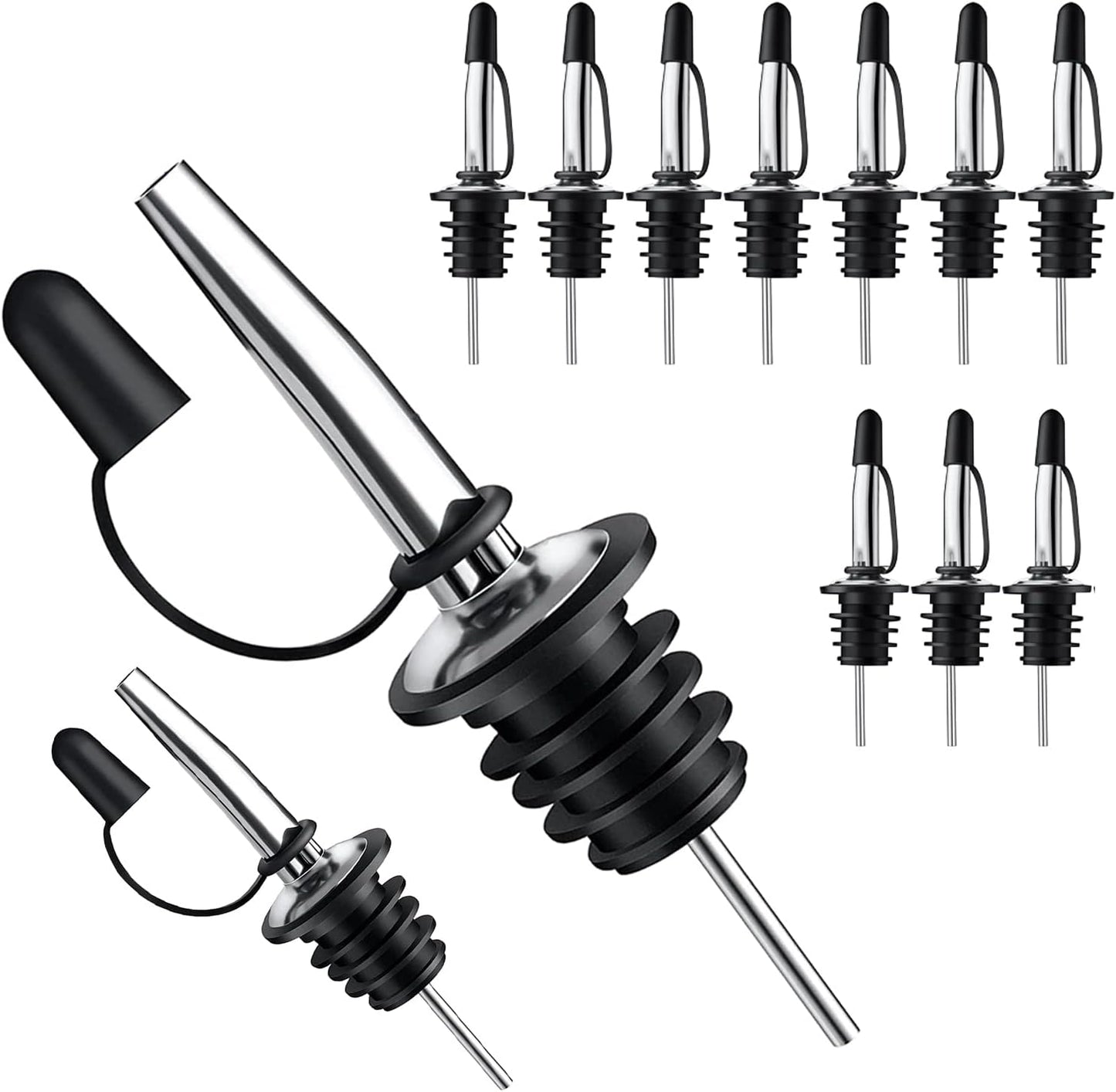 Pafusen 12 Pack Liquor Pour Spout With Dust Caps - Bottle Pourers for Alcohol, Olive Oil - Speed Pourers, Bar Bartender Accessories