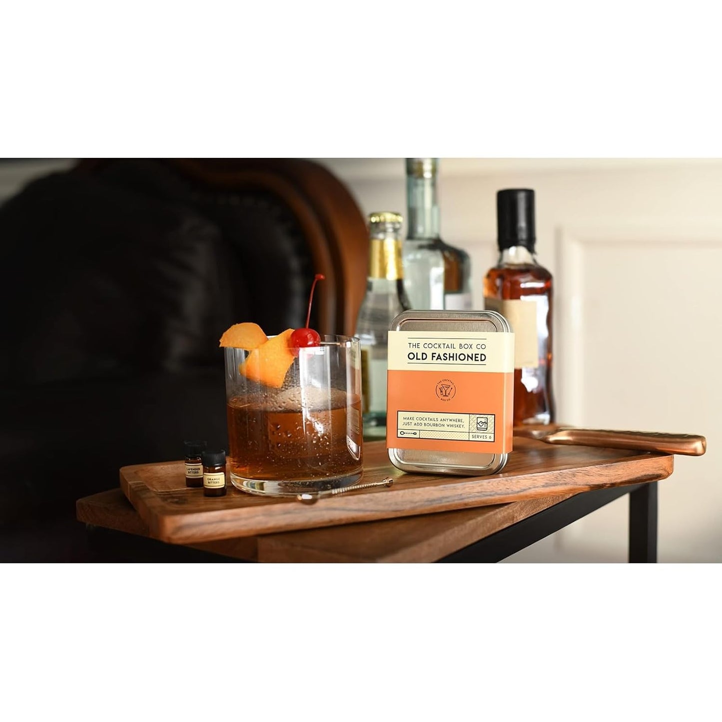 The Cocktail Box Co. Old Fashioned Cocktail Kit - Compact Plane Cocktail Kit for Travel - Includes Bitters & Old Fashioned Cubes - Standard Packaging