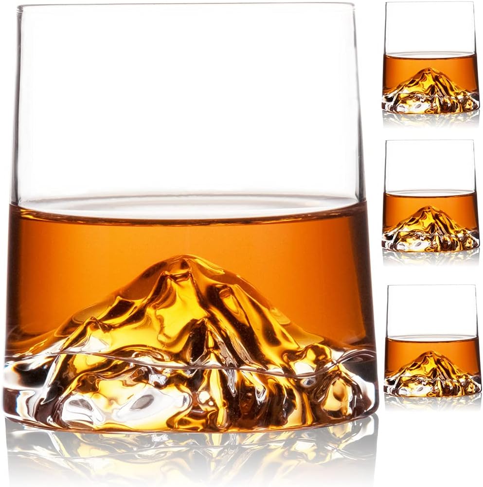 Stemless Wine Glasses Set of 4,8.5 oz Mountain Crystal Whiskey Glasses Gift for Birthday,Christmas, Wedding,Thanksgiving,Dad or Boyfriend on Father's Day