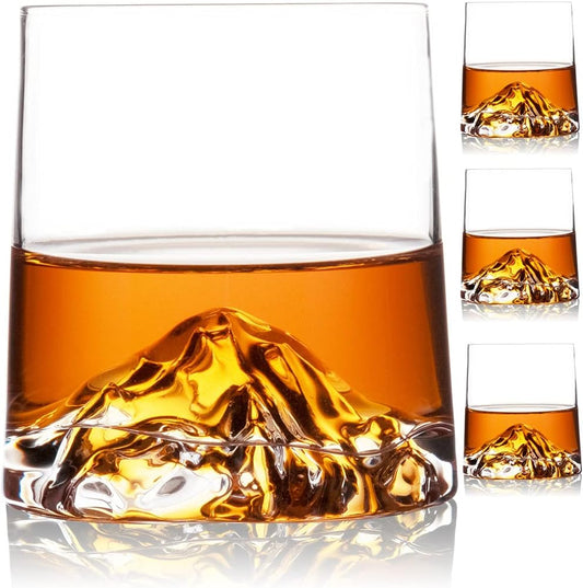 Stemless Wine Glasses Set of 4,8.5 oz Mountain Crystal Whiskey Glasses Gift for Birthday,Christmas, Wedding,Thanksgiving,Dad or Boyfriend on Father's Day