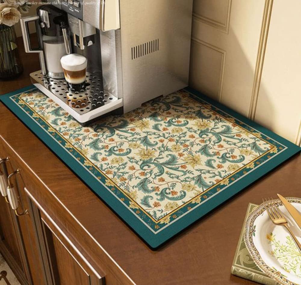 Cute Coffee Maker Mat for Countertops Bar Accessories, Colorful Dish Drying Pad for Kitchen, Absorbent Quick Drying Mat, 12 X16 inch (Color C, 16"x12")