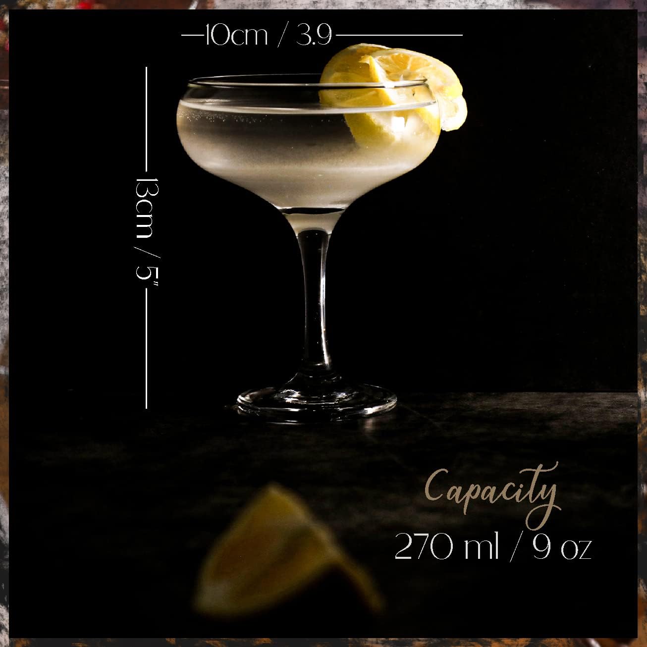 Champagne Cocktail Glasses Set of 4, Elegant Coupe Cocktail Glasses, Martini Glasses, Long Stem Glassware (4 Pcs (9oz/270ml))