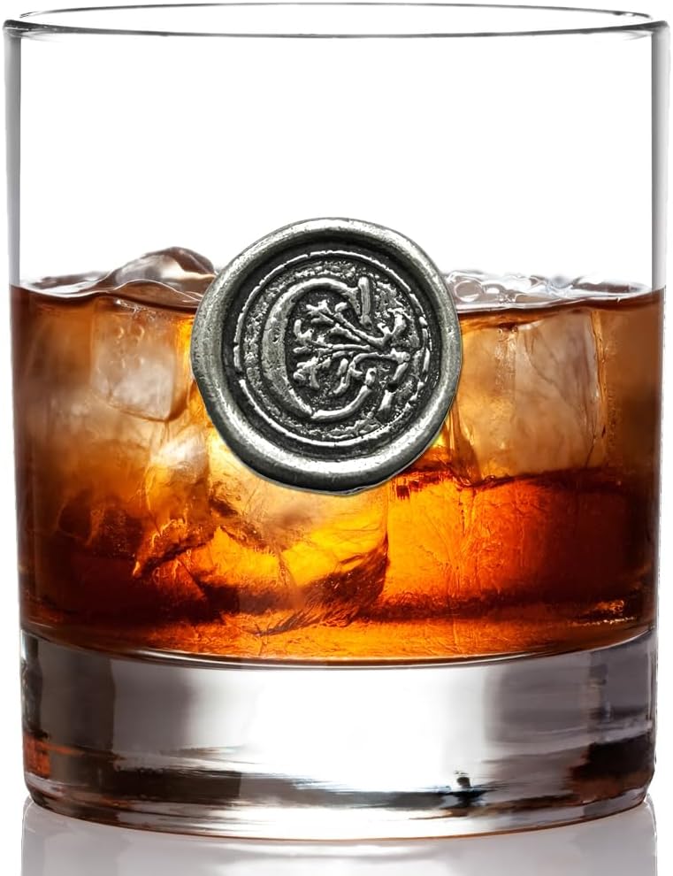 English Pewter Company 11oz Old Fashioned Whiskey Rocks Glass With Monogram Initial - Unique Gifts For Men - Personalized Gifts With Your Choice of Initial (C) MON103