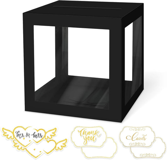 1 Pack Black Card Box for Party, Transparent Wedding Card Box Gift Cards Receiving Box Money Box for Birthday, Bridal or Baby Showers, Retirement, Anniversary, Graduation