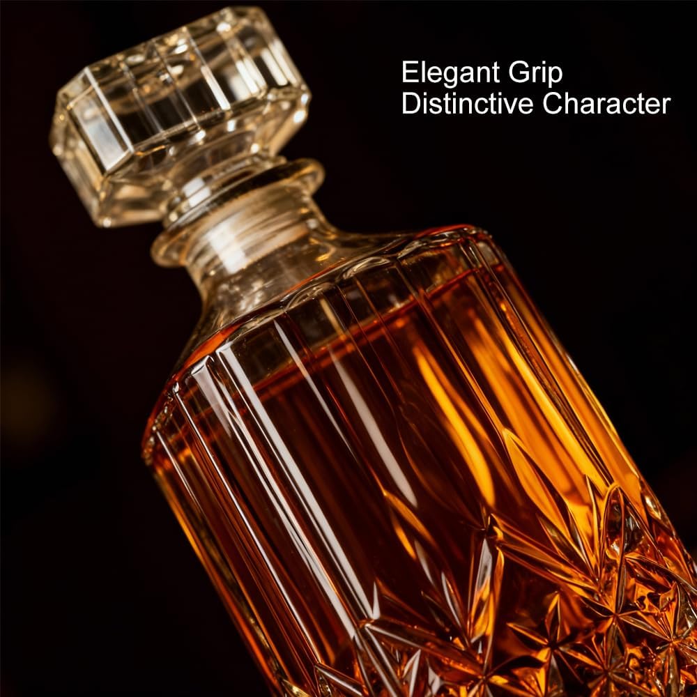 Whiskey Decanter with Airtight Geometric Stopper,32oz Liquor Decanter,Glass Decanter,Diaphanous Liquor Bottle,Decanter with Airtight Lid for Whiskey,Vodka,Bourbon,Scotch,Brandy,Wine