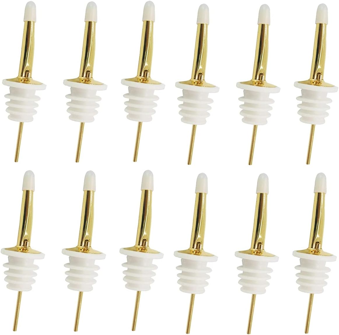 24 Pack Liquor Pour Spouts Set - Stainless Steel bottle spout and Liquor Pourers Dust Caps Covers Gold White
