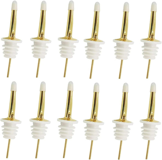 24 Pack Liquor Pour Spouts Set - Stainless Steel bottle spout and Liquor Pourers Dust Caps Covers Gold White