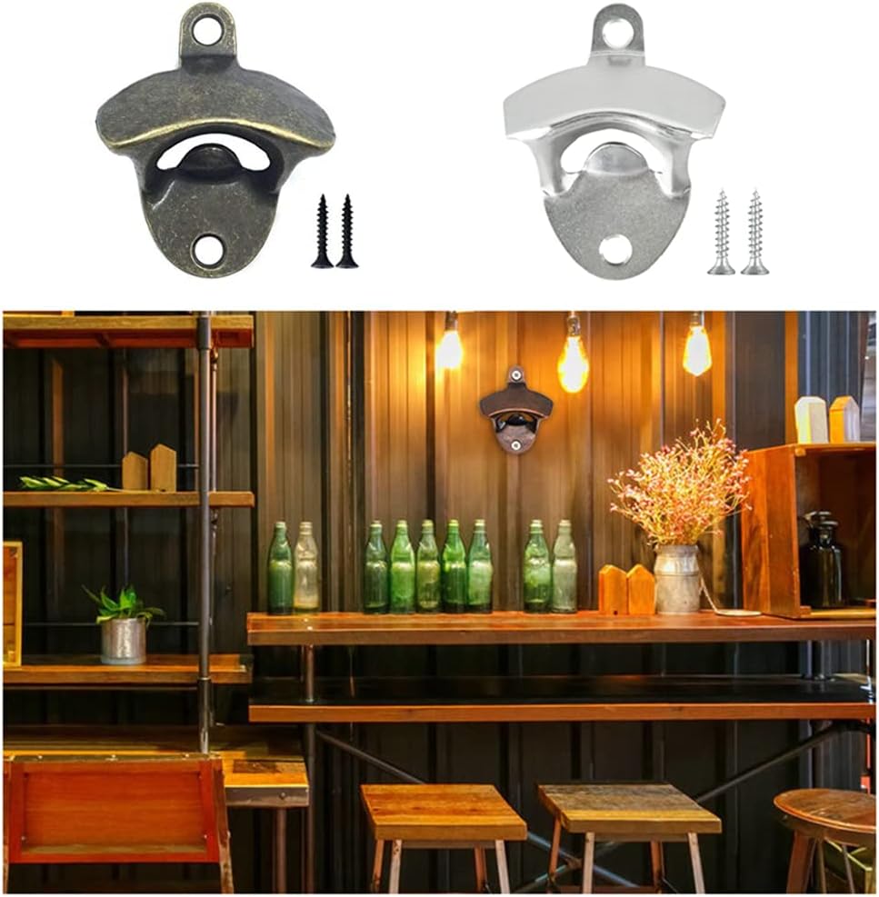 ANSLYQA 20 Pack Bottle Opener Wall Mounted, Vintage Beer Bottle Opener with Screws for Bars KTV Hotels Homes, (Silver)