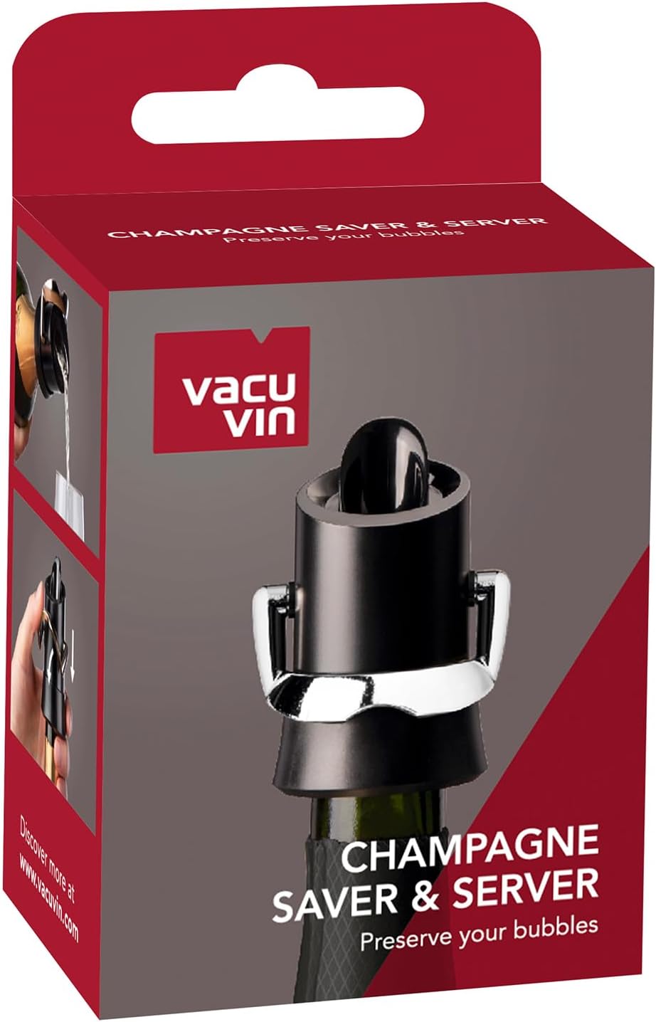 Vacu Vin Premium Champagne Bottle Stopper & Server - Preserve Bubbles for Up to a Week with Airtight Seal - Easy To Use, No Spill & Non-Drip Pouring - Kitchen Bar Counter Essentials