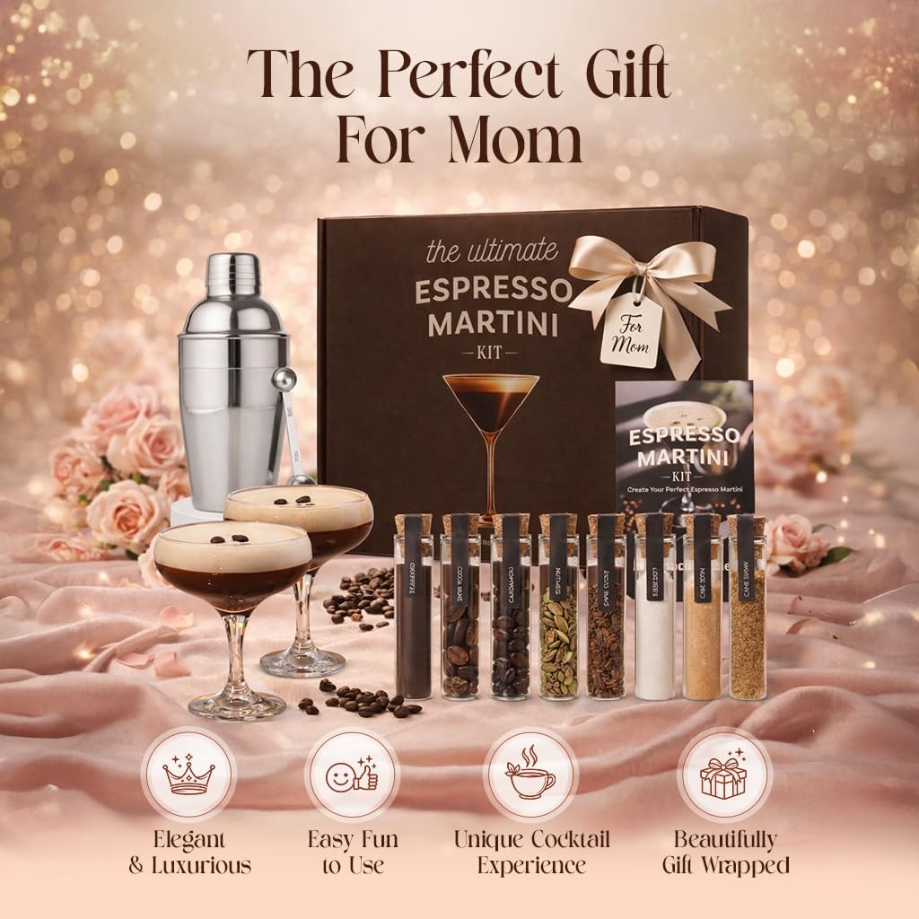 Espresso Martini Gifts– Premium Cocktail Kit - Espresso Martini Kit Maker Set with Glasses, Party-Ready Accessories, Birthday Gifts for Women, Gifts for Mom