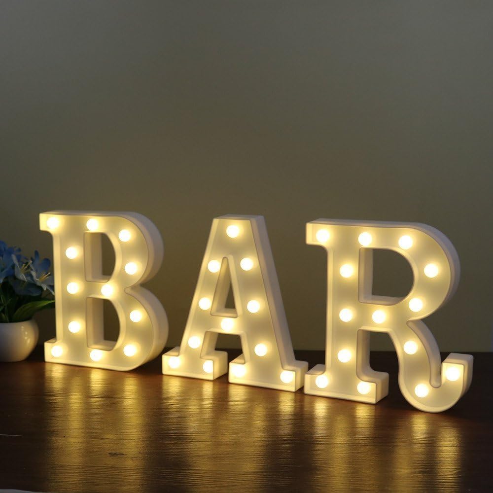 Pooqla BAR Sign for Home Bar Decor, Warm White LED Light Up Bar Sign - White