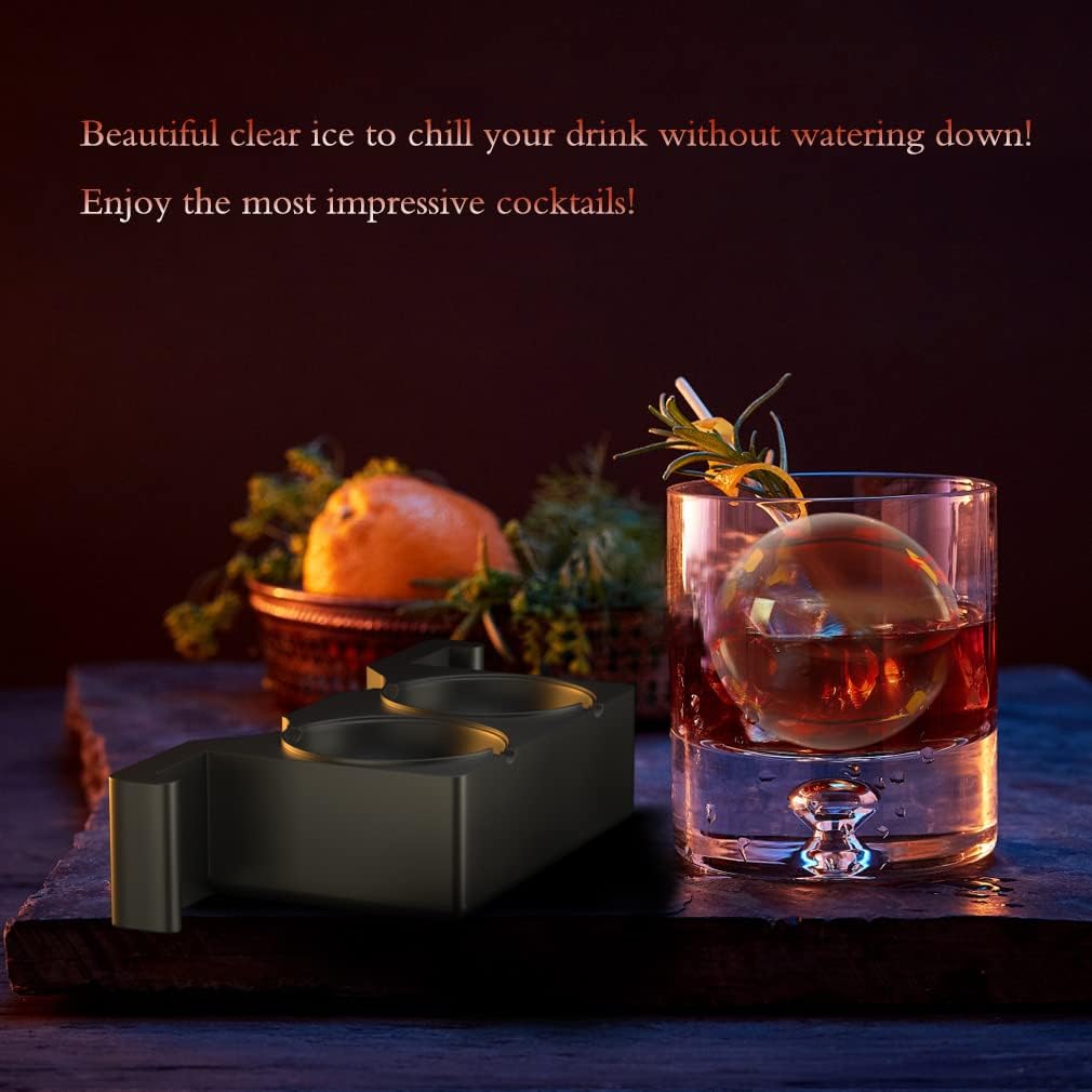 TINANA Clear Ice Ball Maker, 2.5” Crystal Clear Ice Cube Tray Make 2 Large Sphere Ice Balls for Whiskey Cocktails & Bourbon