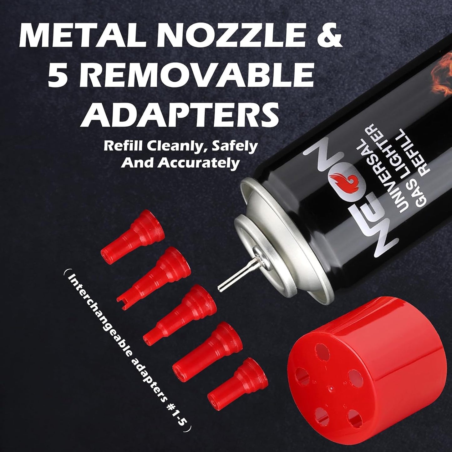 NEON Butane Fuel 300ml, 5X Premium Refined Butane Refill for Torch Lighter, 0 Impurities Lighter Fluid with Metal Nozzle & 5 Butane Gas Refill Adapters for Culinary, Welding, and DIY (2 Cans)